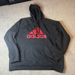 Adidas Black and Red Long Sleeve Pullover Hoodie ADULT XL